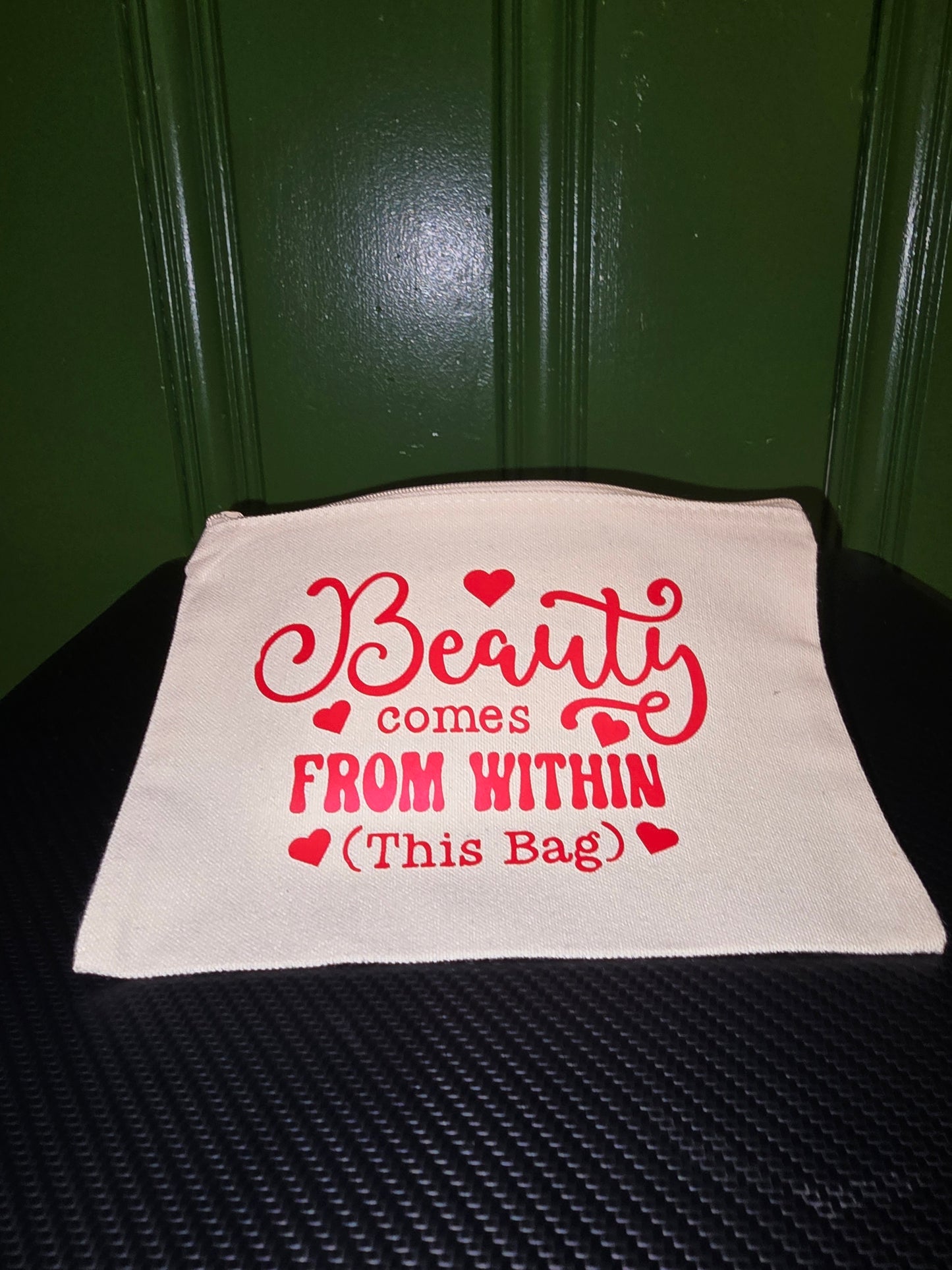 Beautys inside cosmetic bag