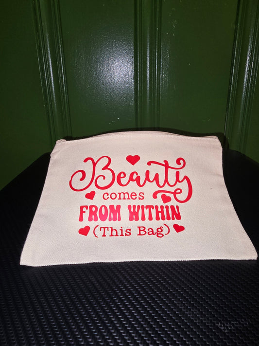Beautys inside cosmetic bag